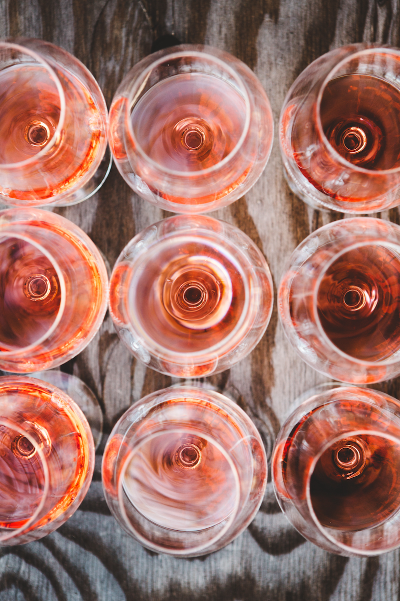 Top view of 9 glasses of Rosé